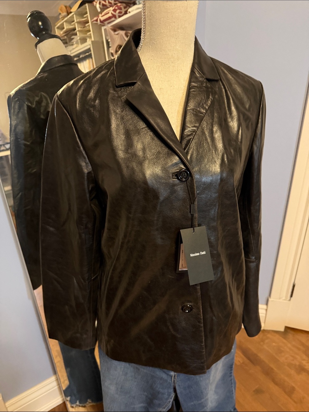 ***NWT Massimo Dutti Women’s Brown Black Leather Button-Front Jacket(sell +300$)